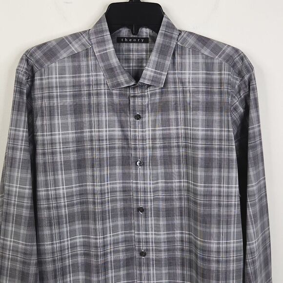 Theory Mens Long Sleeve Plaid Print Button Down Shirt Size Large - Picture 2 of 8